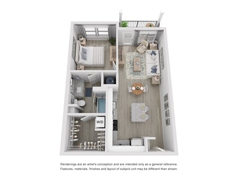 Floor plan for 1 bed, 1 bath, 685 sqft